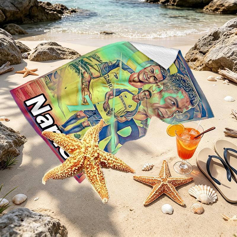 Custom Name Personalized Cristiano Ronaldo Print Beach Towel, for Trip Camping Beach Party Home Decor, Birthday Gift for Family & Friends