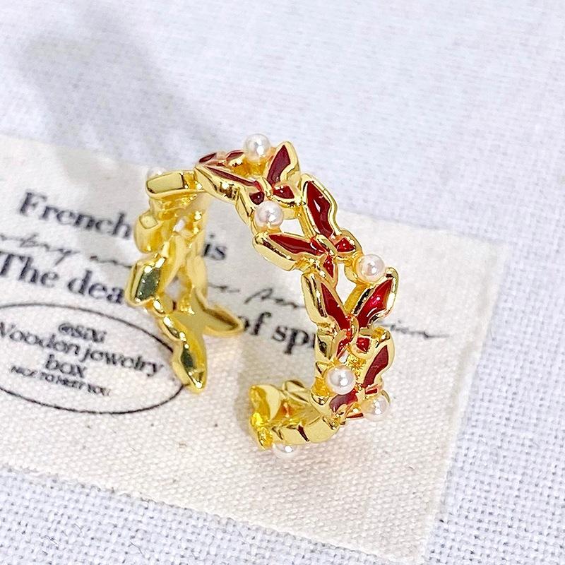 Exquisite Fairy Sweet Enamel Oil Butterfly Series Open Ring Stacked With Female French Light Luxury High-End Ring