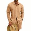 Men's Cotton And Linen Casual Long-Sleeve And Shorts Set