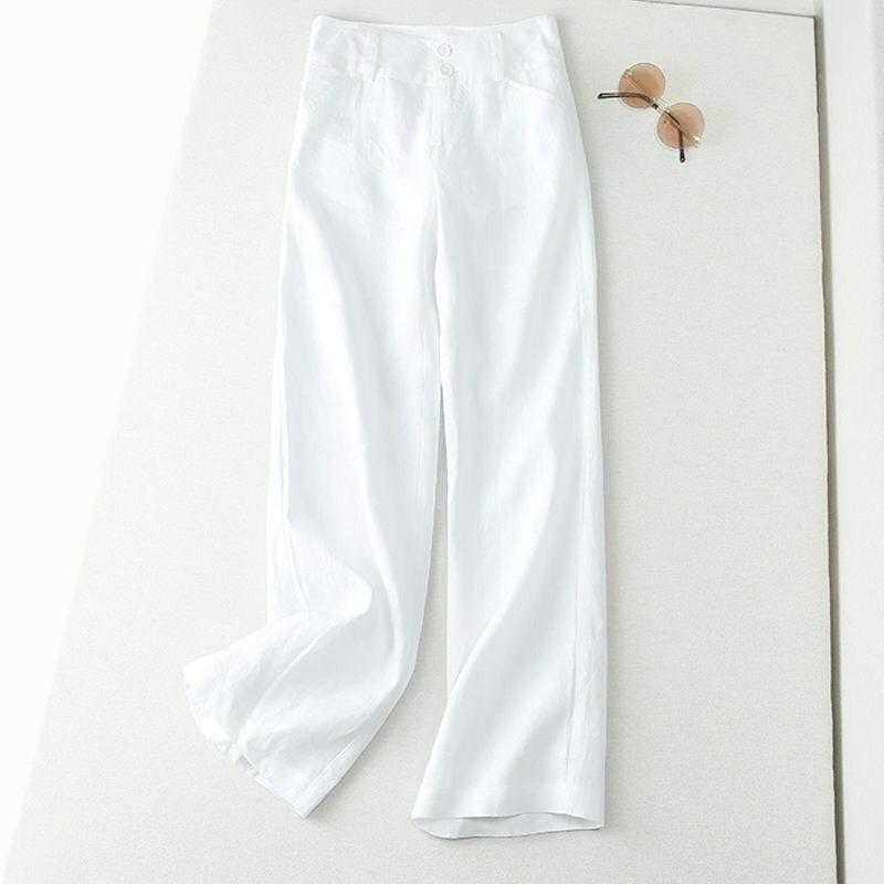 Falling Linen Straight-leg Pants Women's Summer Semi-elastic Slimming Casual Pants Cotton and Linen Wide-leg Trousers