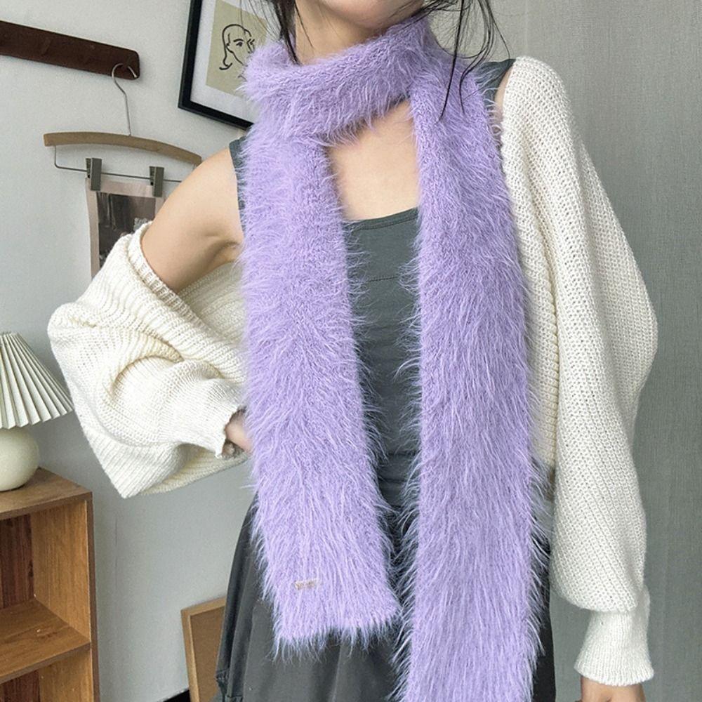 Solid Color Thin Long Scarves Soft Plush Y2K Girl Scarf Outdoor Mohair Women Scarf  Female
