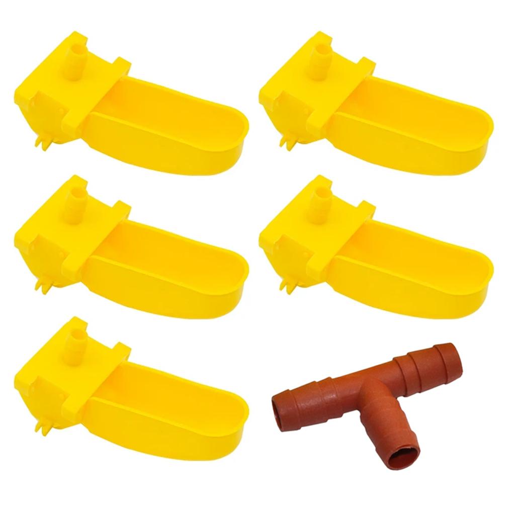 9.5mm Interface Birds Double-sided Hanging Cup Automatic Drinking Bowl and Tee Connector Quails Pigeons Chicks Waterer Cups 5Pcs