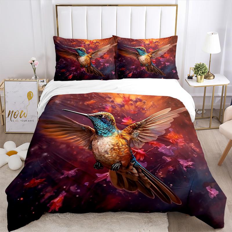 3pcs Hummingbird in Flight Printed Quilt Set - Soft and Comfortable Quilt Cover for Bedroom, Guest Room and Dormitory