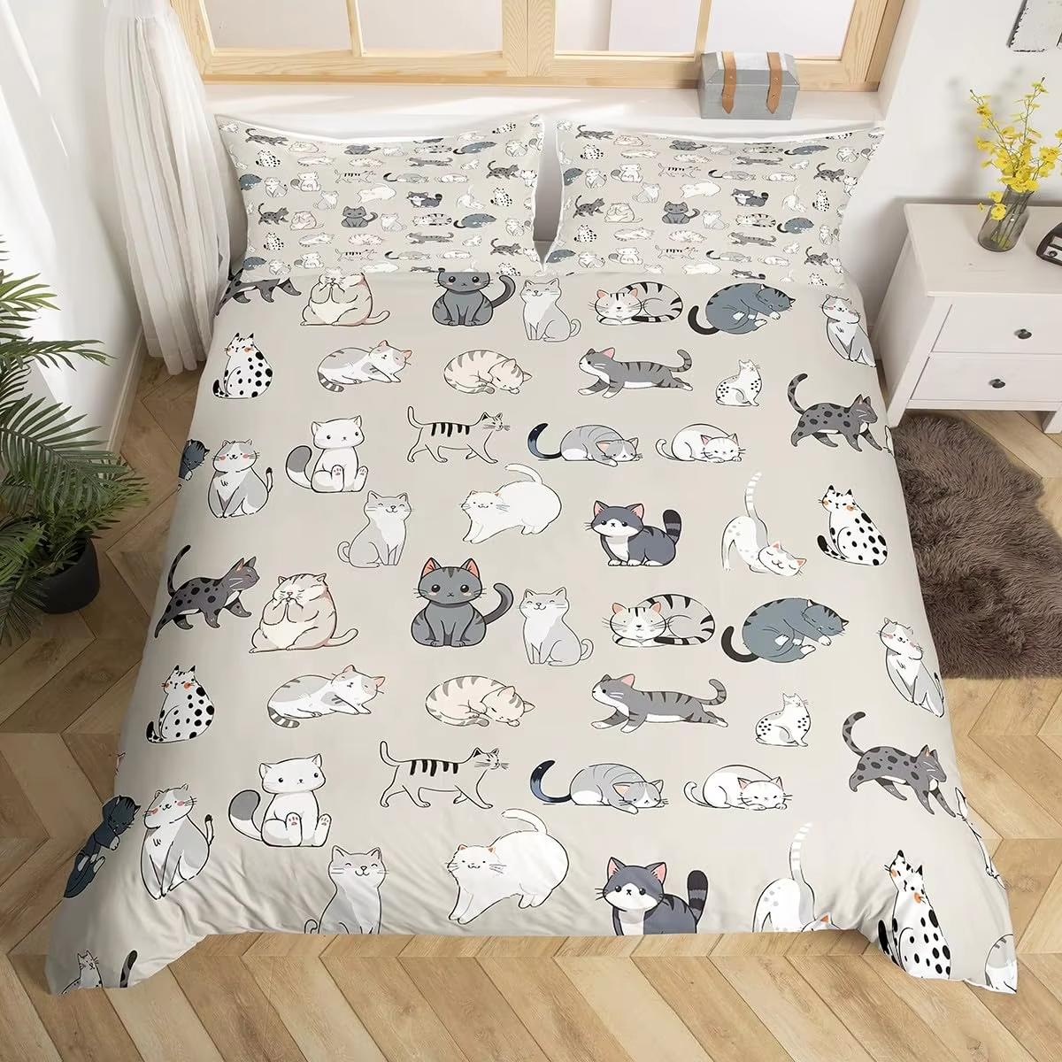 

Comforter Cute Cat Boys Girls Adults Animal Printed Bedding Set Pet Theme Comforter Pet S With Comforter (quilt)-EU Single(135*200cm)3pcs