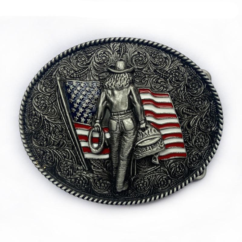 Best-Selling Trendy American Flag Western Cowboy Belt Buckle in Antique Gold