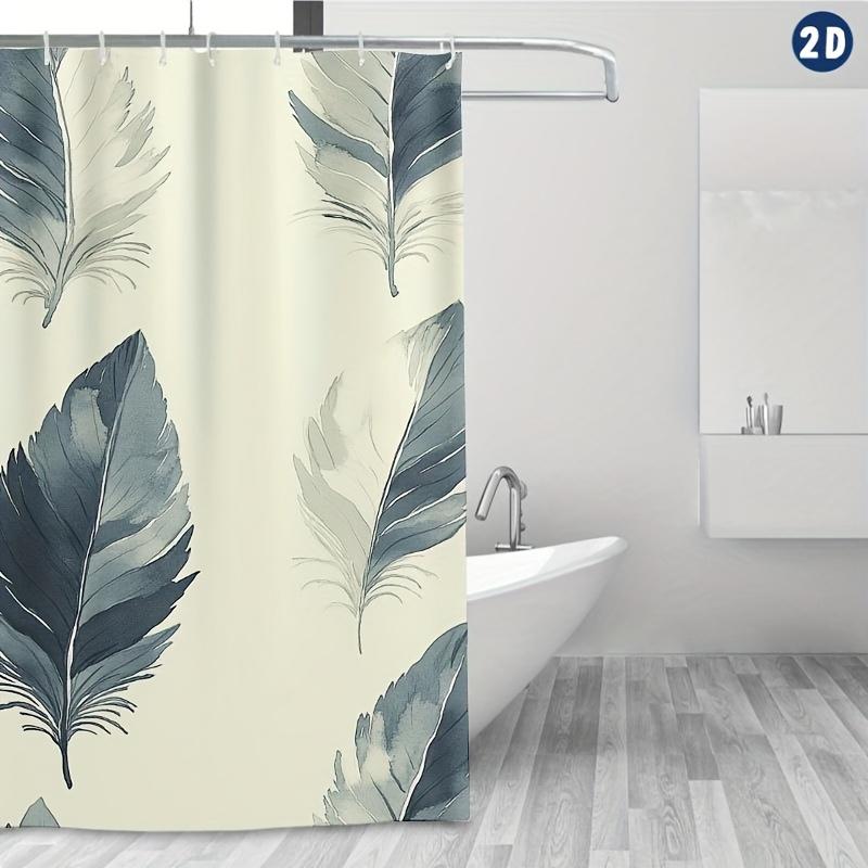 Symmetrical Feather Shower Curtain,Durable Polyester, Easy Clean Design With Hooks, Stylish Bathroom & Window Decor