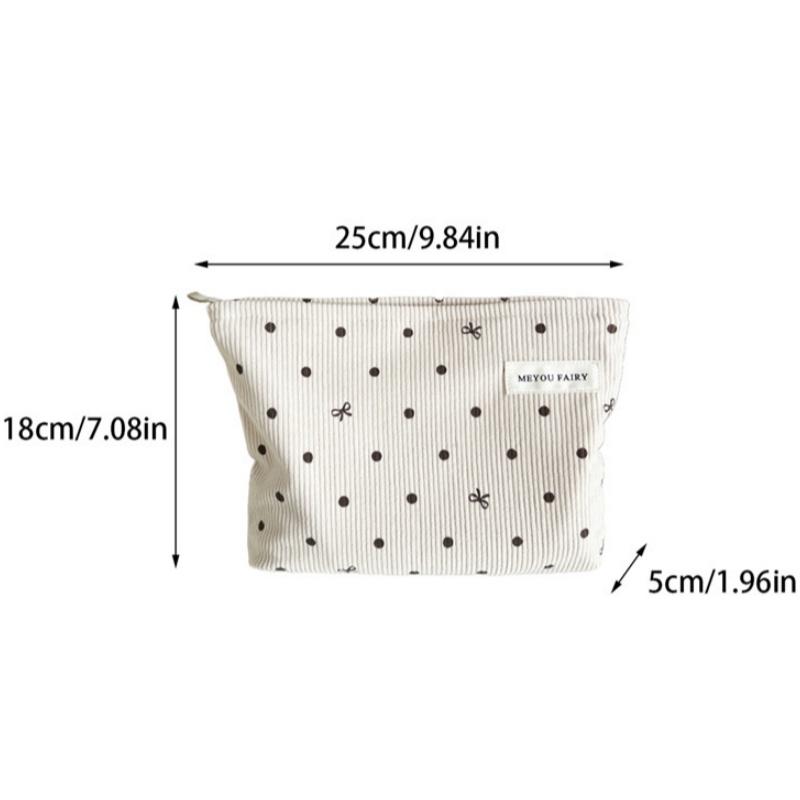 Corduroy Travel Makeup Bag with Bow Pattern, Cosmetic Bag for Purse Organizer, Toiletry Bag with Zipper for Travel Essentials