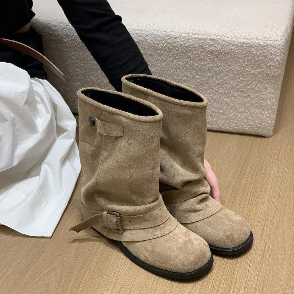 Retro Brown Martin Boots Women's Shoes 2025 New Spring and Autumn Single Boots Thick Heel Thin with Skirt Trouser Boots Short Boots