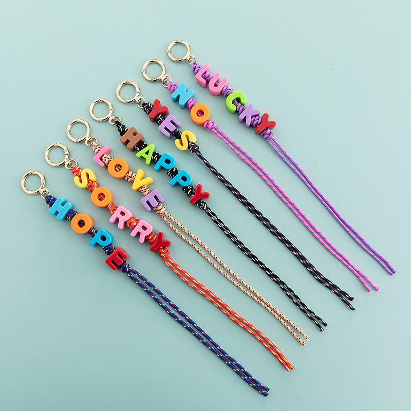 Acrylic Letter Braided Keychain Colorful Nylon Rope Keyring Women Bag Pendant Handbag Charms Key Hanging Decoration