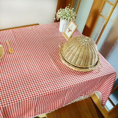 Obrus Plaid Red Table Cover Lace Edge Dining Cotton Pościel Obrus Home Decoration