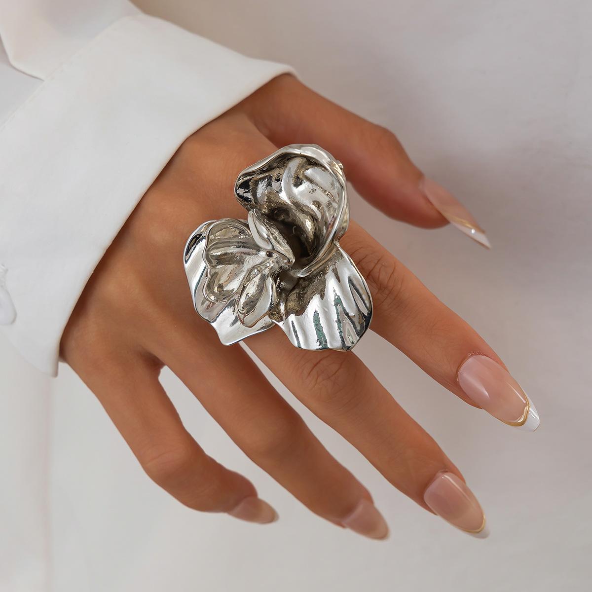 

Панк Преувеличенные Неправильные Металлические Цветы Широкие Открытые Регулируемые Кольца Геометрические Кольца на Палец для Женщин Мужчин Ювелирные Изделия