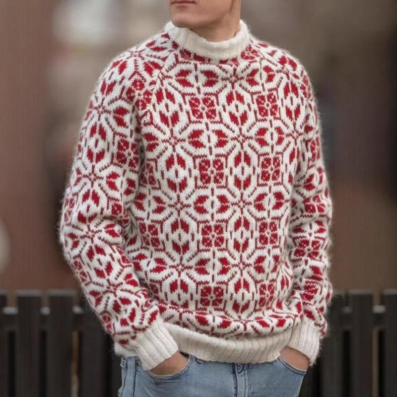 

Новый стиль Простой Ретро Свежий Жаккардовый Свитер Свободный Уличный Пуловер Контрастный цвет Длинный рукав Вязаный S красный