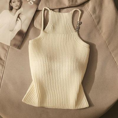 Women's French Pure Desire Hot Girl Knit Letter Camisole Vest Outer Wear Sexy Slim Fit Stylish Lining Top