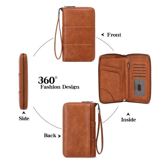 RFID Blocking Wallet with Zipper Travel Document Holder Passports Organizer Card Holder with Wrist Strap for Men Women Family Vacation Use