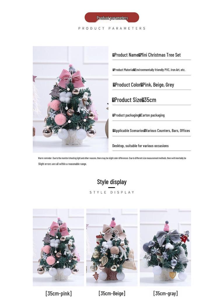 50cm Tabletop Christmas Tree with Lights - Gold & Red Ornament Set