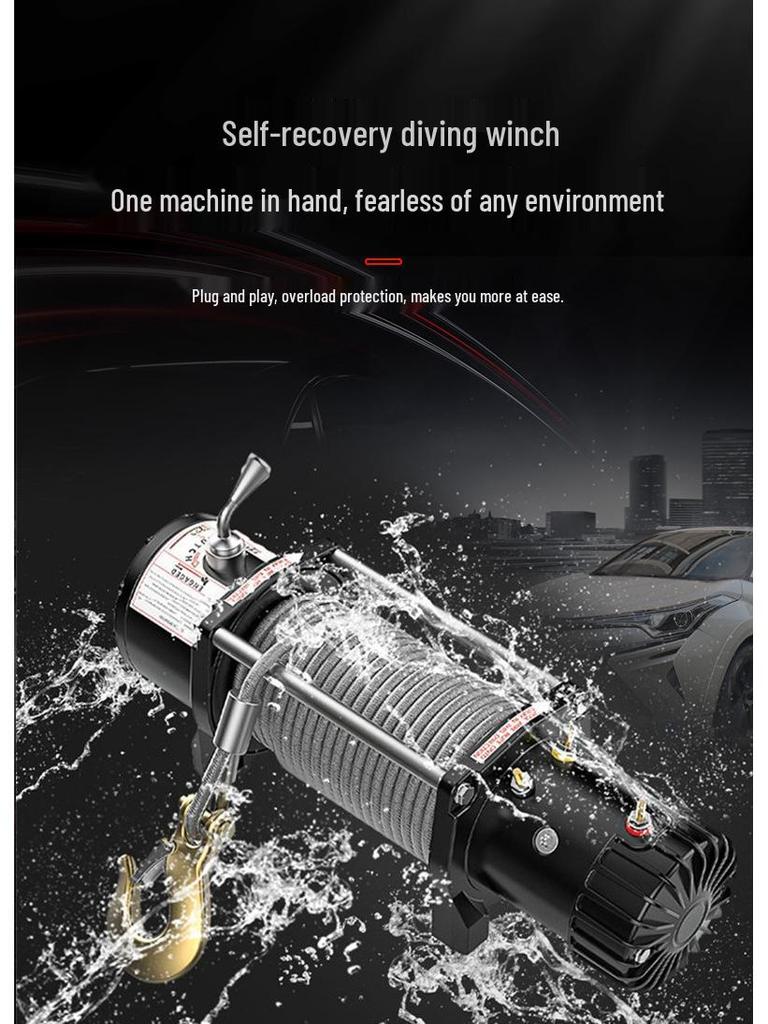 Waterproof Portable Electric Winch Accessories - Vehicle Self-Rescue Mini Crane for Off-Road Use