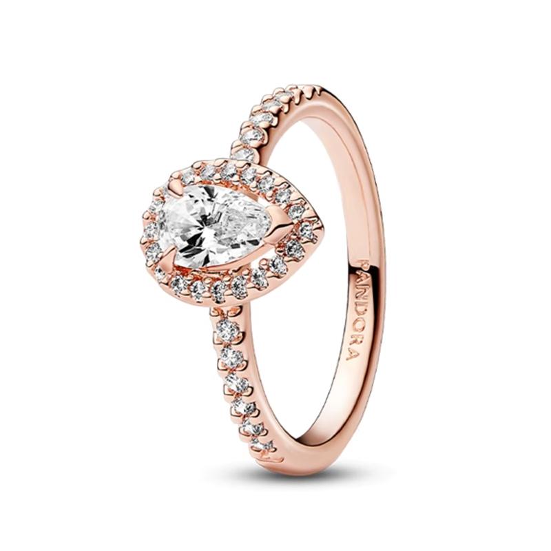 Pandora Pear Shape Inlaid Design Cubic Zirconia Ring Women ring Rose-Gold 182835C01 Box,52