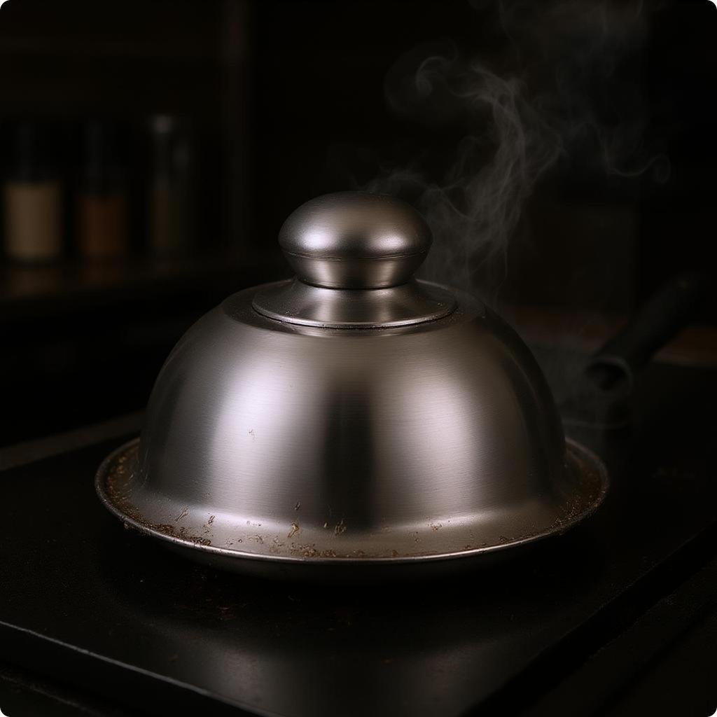 Stainless Dome Cover Domed Grill Wide Rim Basting 16CM Plastic Handle
