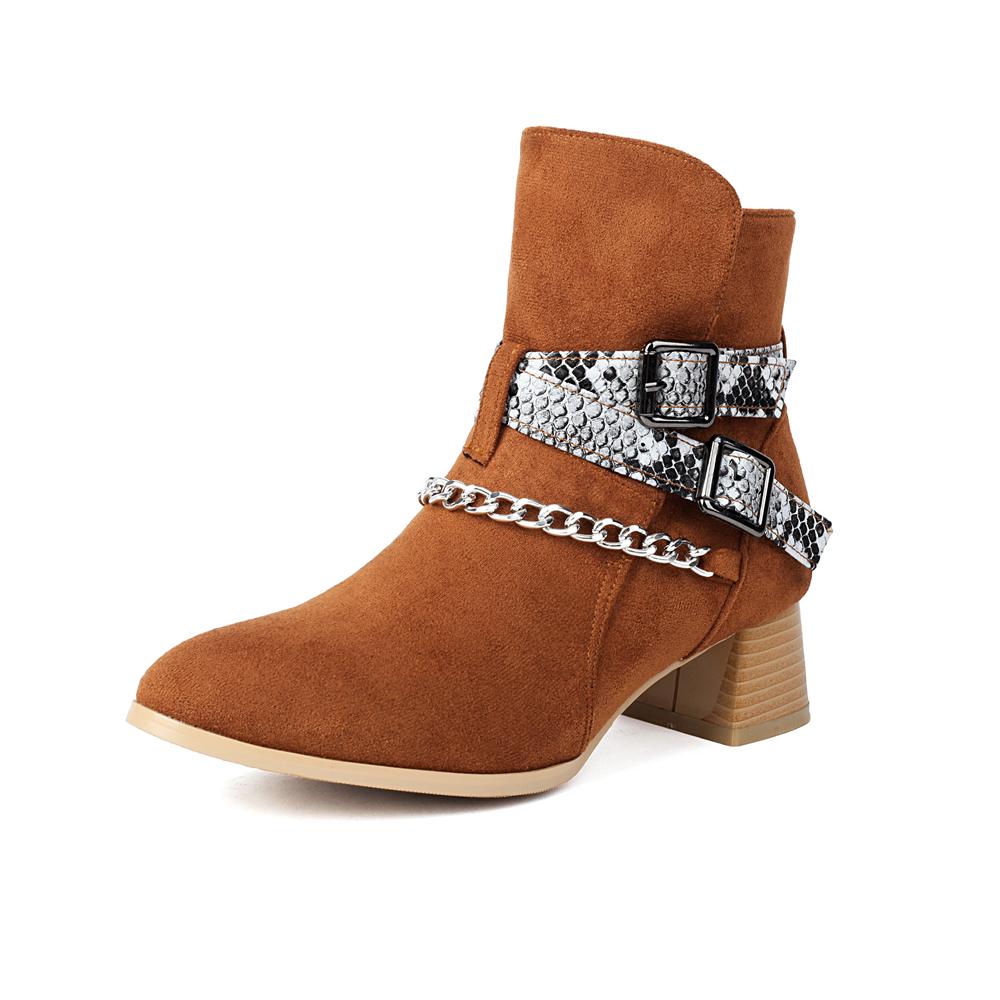 Fashion Autumn Winter Vintage Boots Fashion Metal Chain Chunky Heel Boots Punk Walking Ridding Boots Women Western Cowboy Cossacks Botas