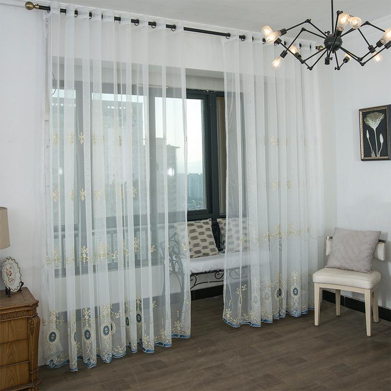 Embroidered Window Screen, Living Room Bedroom Bay Window Matching, White Bottom Screen, High-End Simple Window Screen Curtain