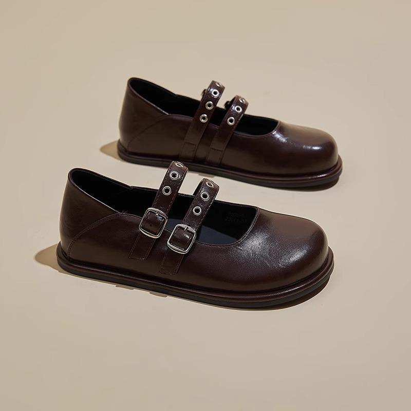 

Ретро туфли Мэри Джейн женские летние осенние новые туфли с ремешком и пряжкой на один ремешок, универсальные маленькие кожаные туфли 40 коричневый