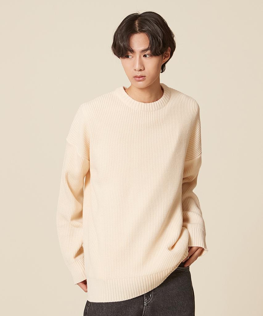 BLOND9 Crew Neck Rib Knit Sweater_Ivory