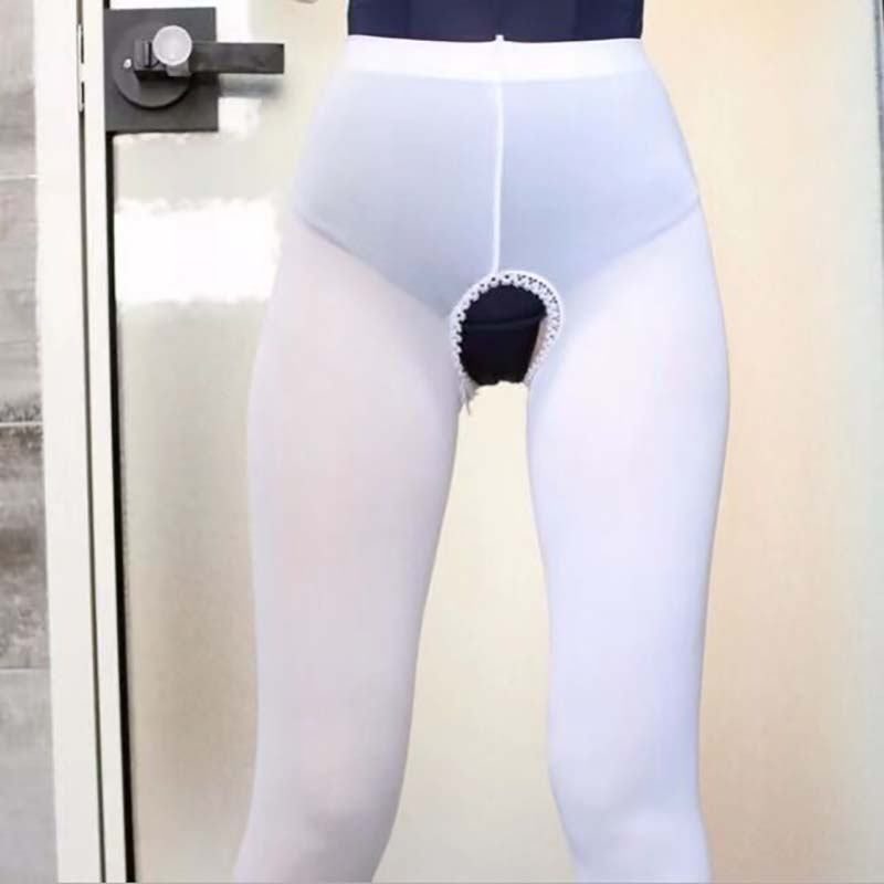 Sexy Erotic Lingerie Plus Size Crotchless Tights Women 10 Velvet Black White Open Crotch Pantyhose Female Hosiery Stockings