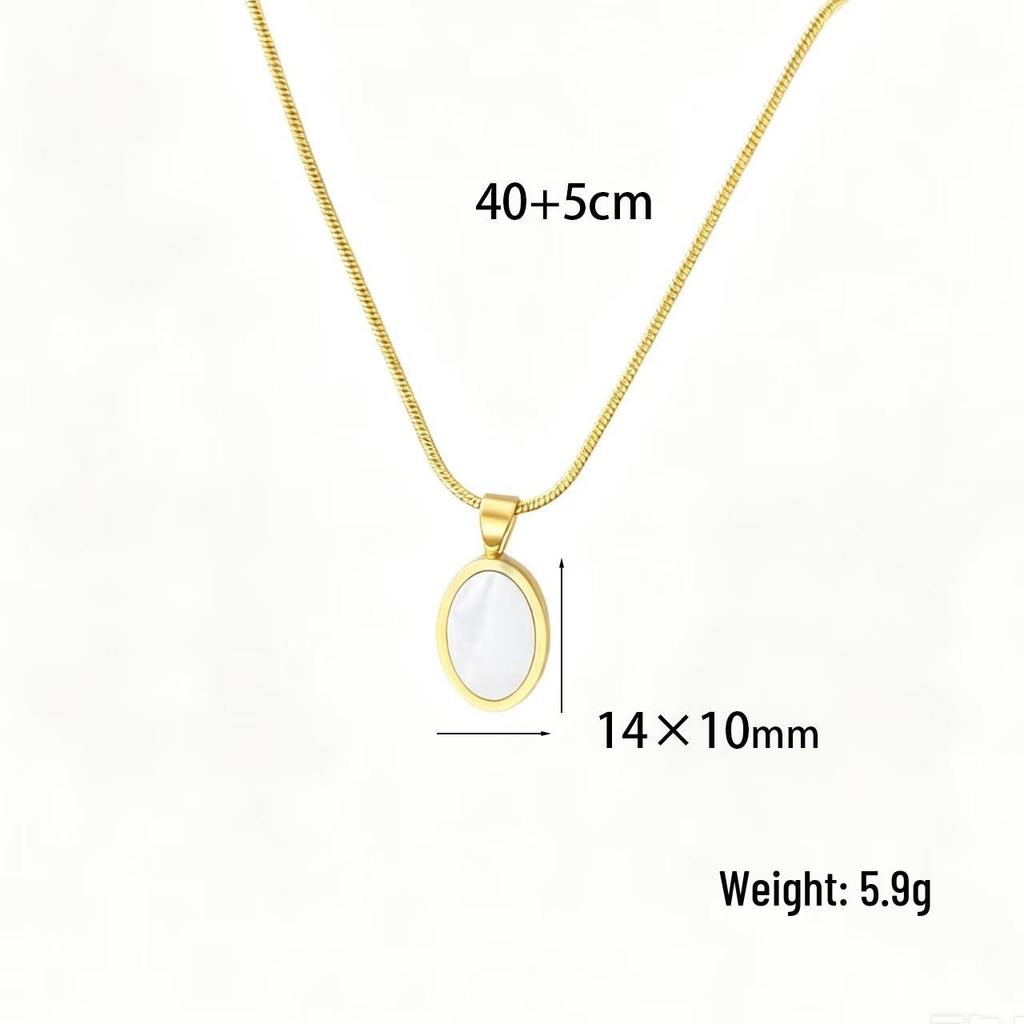 High-End European-American Retro Geometric Oval Shell Pendant Necklace