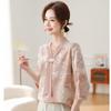 YUZHAOLIN Women's Ice Silk Chiffon Tie-Neck 3/4 Sleeve Top