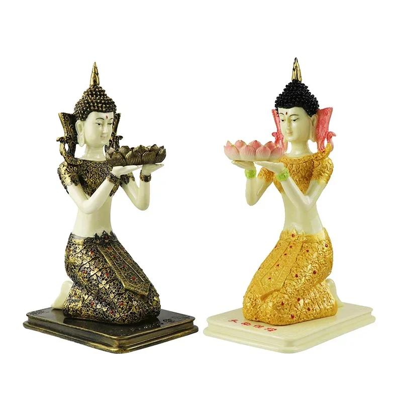 1 Pair Resin Dunhuang Fairy Lamp Holders Chinese Lotus Buddha Front Lamp Holder Offering Feng Shui Ornaments Candlestick Holder