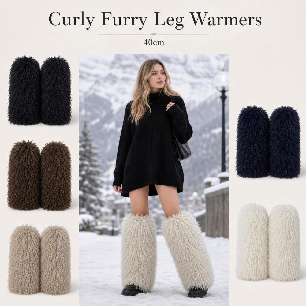 40cm Curly Furry Leg Warmers Faux Fur Knee High Girls Socks Fashion Long Tube Sock Daily Use