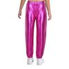 Pantaloni da Ragazza Metallizzati Lucidi Elastici a Vita Alta Tasche Pantaloni da Danza Hip Hop Streetwear Pantaloni della Tuta