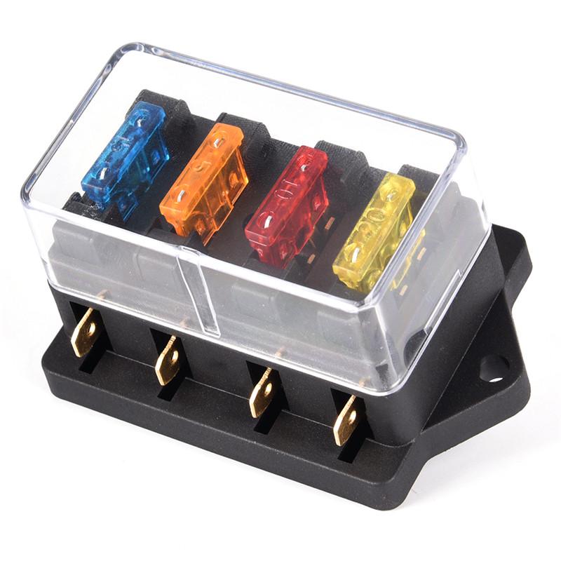 Car 4 Way Circuit Standard Ato Blade Fuse Box Block Holder 12V/24V+4 Way Fuse