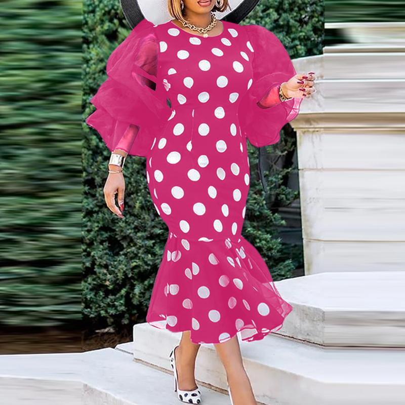 

Женские платья с круглым вырезом и длинным рукавом в горошек S ярко-розовый