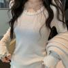 Korean Sweet Temperament Plush Women's Ruffle Round Neck Long Sleeve Top for Autumn/Winter