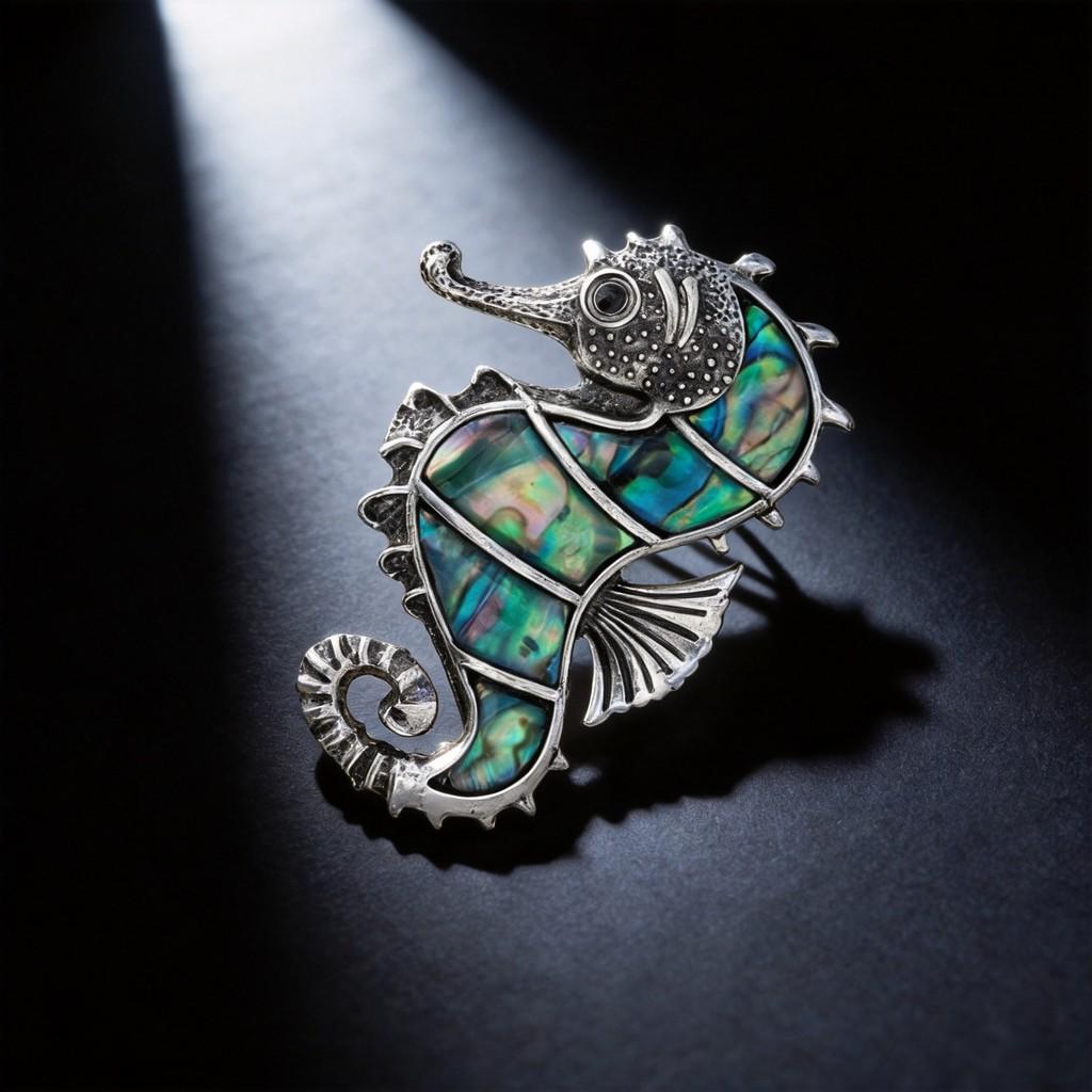 Sea Horse Animal Brooch Pendant With Shell Necklace For Women