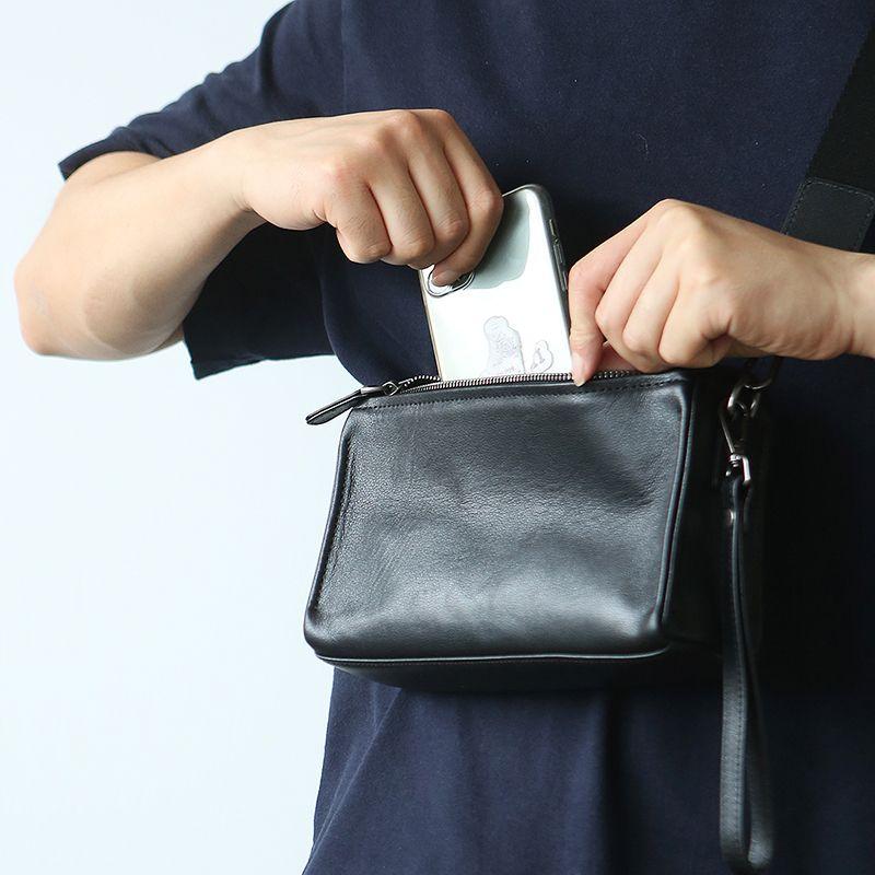 

Lanspace Простая трехмерная наплечная сумка из коровьей кожи первого слоя Black