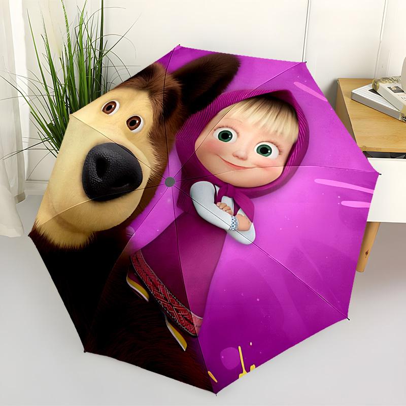 1pc Masha Bear Automatic Folding Umbrella, Portable Collapsible Design, Casual Outdoor Accessory L1127026