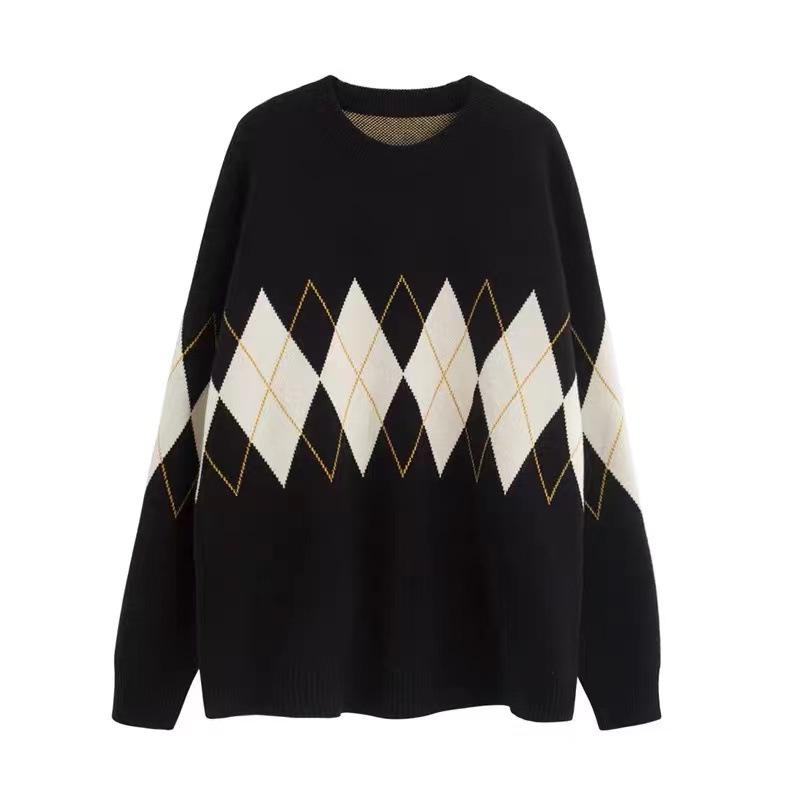 2023 Trendy Women's Diamond Pattern Sweater - Autumn/Winter Lazy Chic Elevated Design