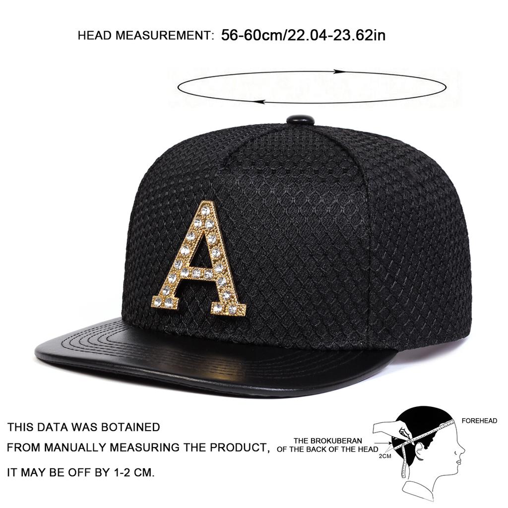 Unisex Metal with Drill A Decoration Adjustable Personality Baseball Hat Mesh Snapback Caps Spring Summer Outdoor Sport Travel for Women Men
