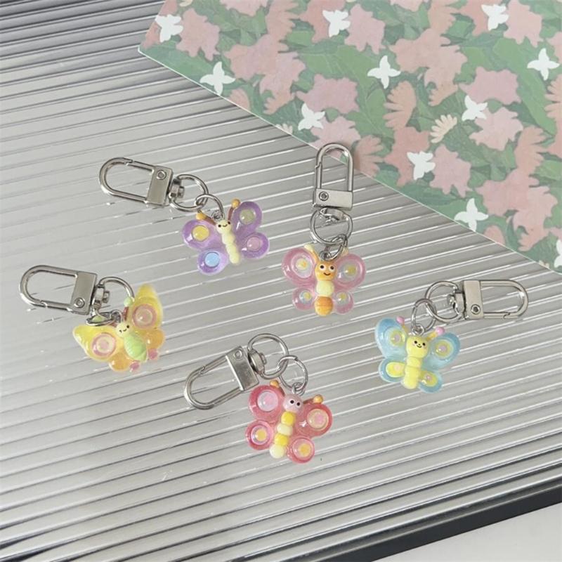 Cute Cartoon Colorful Smile Butterfly Keychain Resin Bag Charm for Women Girls Trendy Accessories for Friend