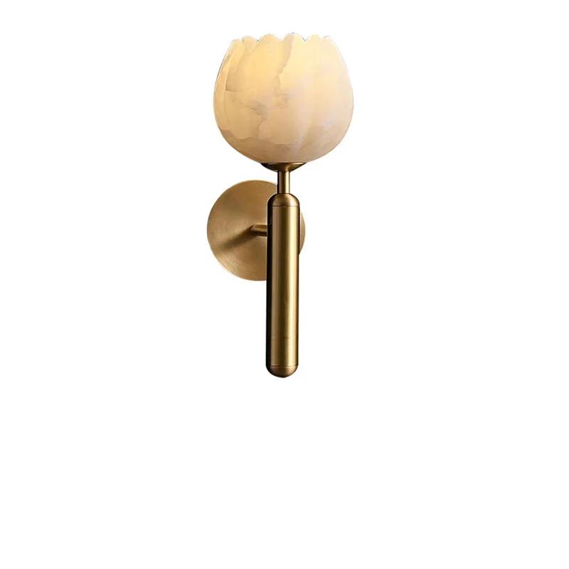 Natural marble LED wall lamp flower shaped brass E14 bulb Nordic luxury living room staircase wall lamp bedroom lighting fixture