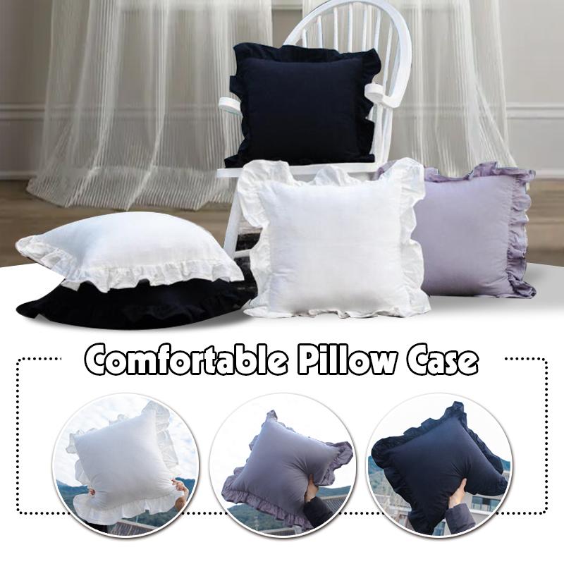 Ins Wind Ruffle Cushion Cover Solid Color Pillowcases Cotton Sofa Car Home Decorative Pillow Cover Princess Girl Room Decoration