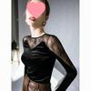 Velvet Lace Patchwork Cinched Waist Women's Top - Chic Autumn Layered Fashion Shirt