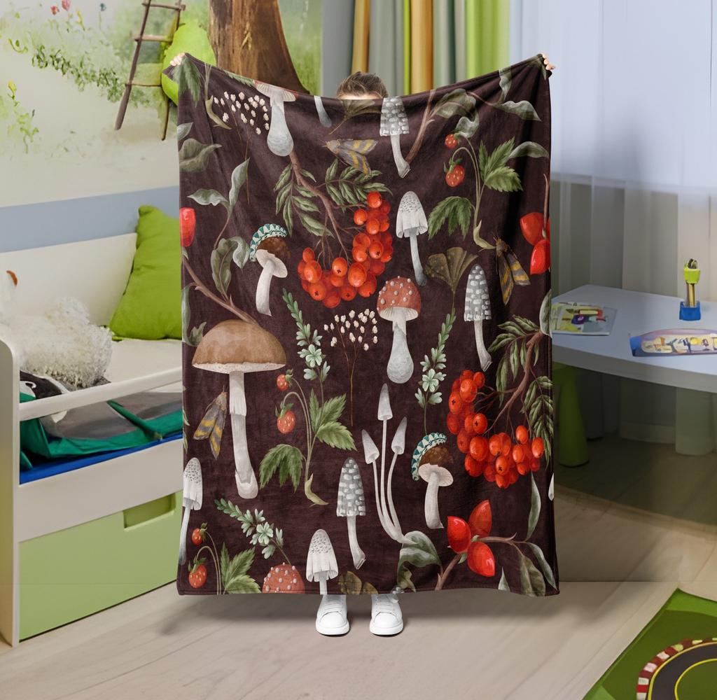 1PC Throw Fantasy Mushroom Flannel Blanket Forest Mushroom arts Bohemia style Soft thin Blankets for Home Car Camping Nap Picnic