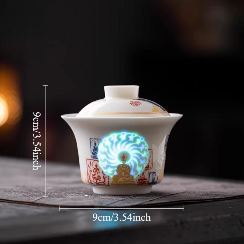 

140ml Buddha Statue Covered Bowl Chinese Style Formless Buddha Light Tea Bowl Household Luminous Lid Bowl Drinking Utensils 140ml білий