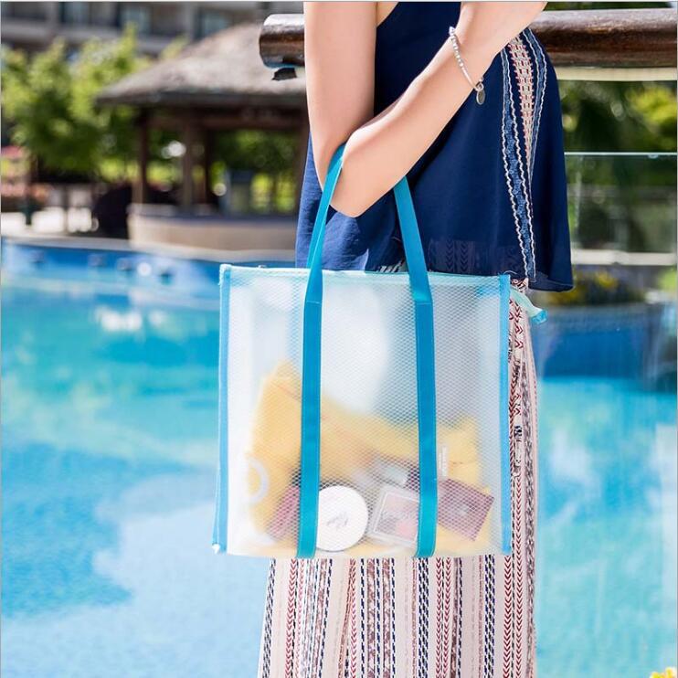 Transparent Quick Dry Mesh Toiletry Bag Portable Durable Handle Shower Tote Travel Swim Gym Organizer