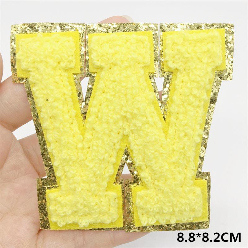 A-Z Big Size Letter Patches For Clothing Yellow Color Iron On Patches On Clothes Sew On Stickers Applications(8Cm)