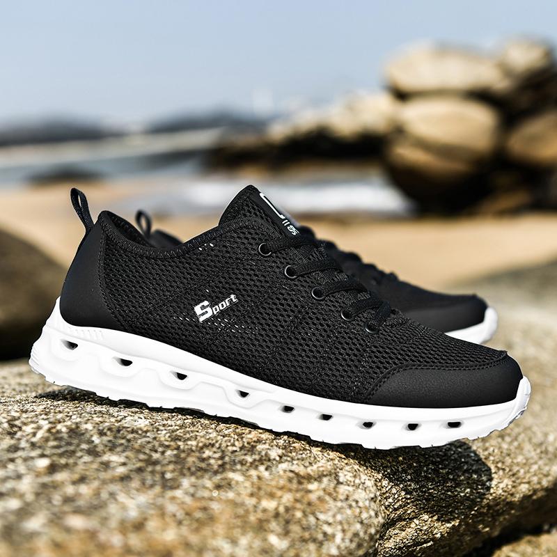 Bequeme Herren-Gehschuhe Gedämpfte Fußgewölbeunterstützung Turnschuhe Atmungsaktives Mesh Freizeitkleidung Schwarz Grau