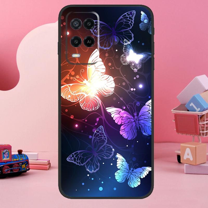 Black Beautiful Butterfly Case For Oppo A18 A38 A58 A78 A98 A74 A54 A94 A80 A60 A40 A96 A76 A16 A15 A17 A57 A77 A5 Pro